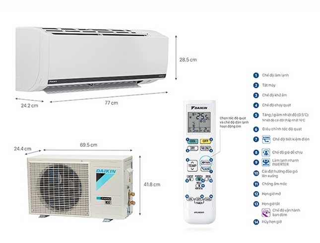 Máy lạnh Daikin FTKB25XVMV Inverter 1 ngựa model 2023 - góc nhìn 2