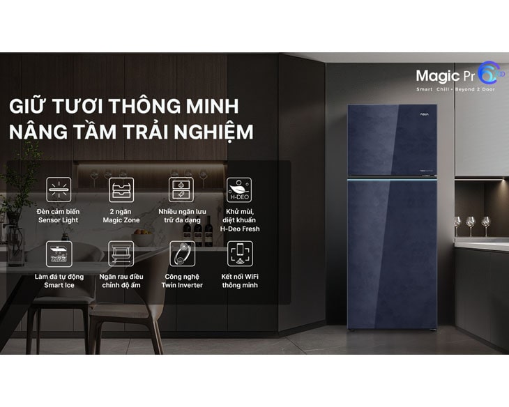 Tủ lạnh Aqua Inverter 455 lít AQR-TA518FA(GL)U1 type 2024 - góc nhìn 3