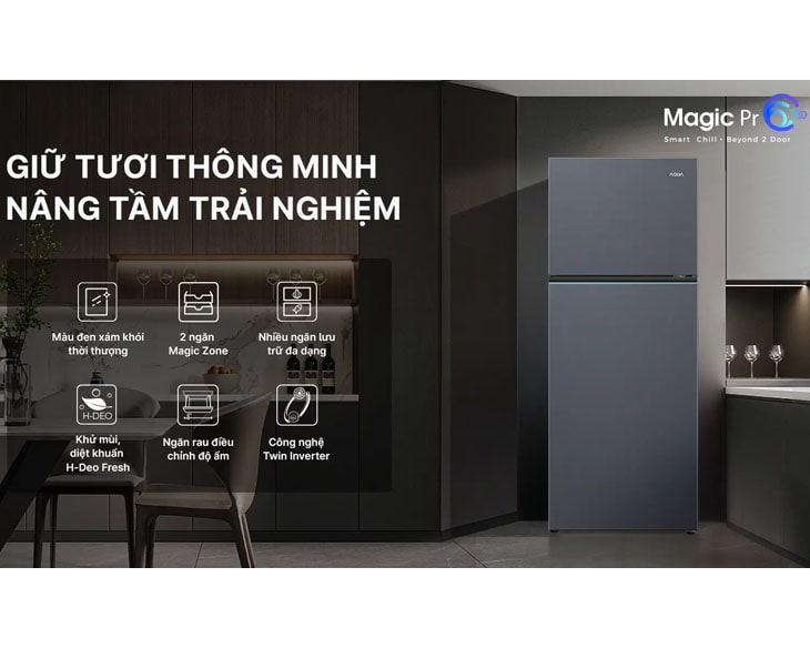 Tủ lạnh Aqua Inverter 455 lít AQR-T518FA(SL) style 2024 - góc nhìn 3