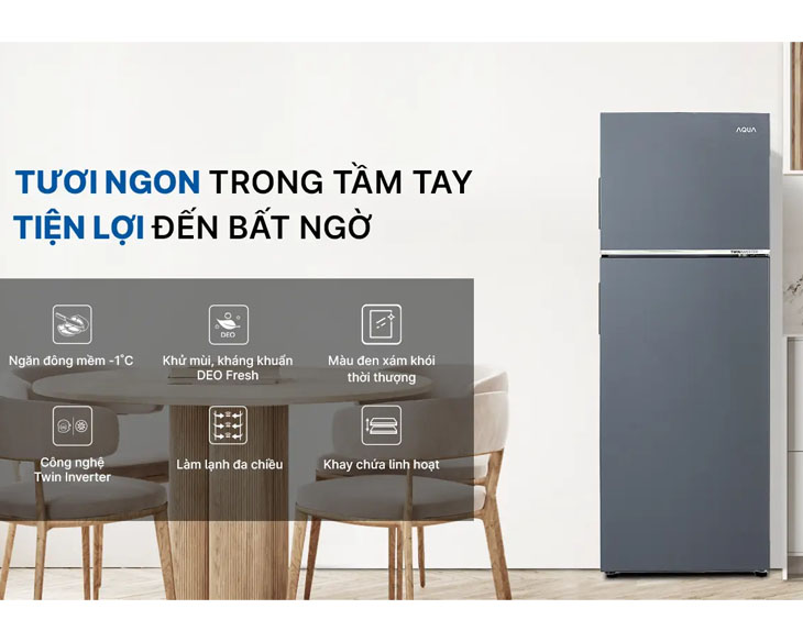 Tủ lạnh Aqua Inverter 298 lít AQR-T380FA(SL) chính hãng - góc nhìn 5